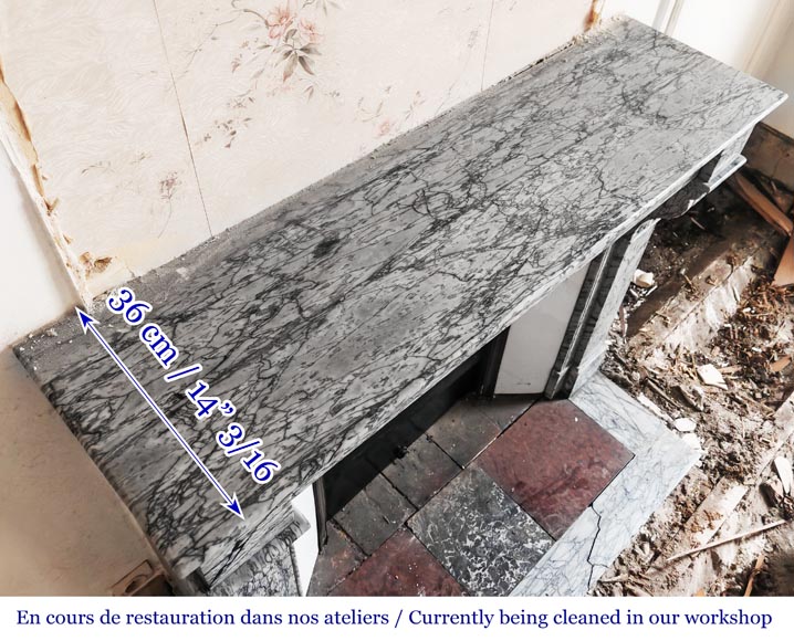 Napoleon III style fireplace with modillions, in blue Turquin marble-8