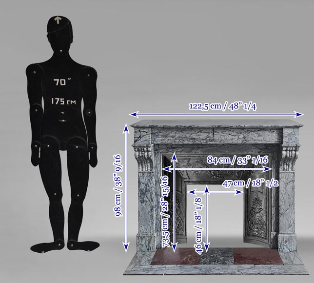 Napoleon III style fireplace with modillions, in blue Turquin marble-9