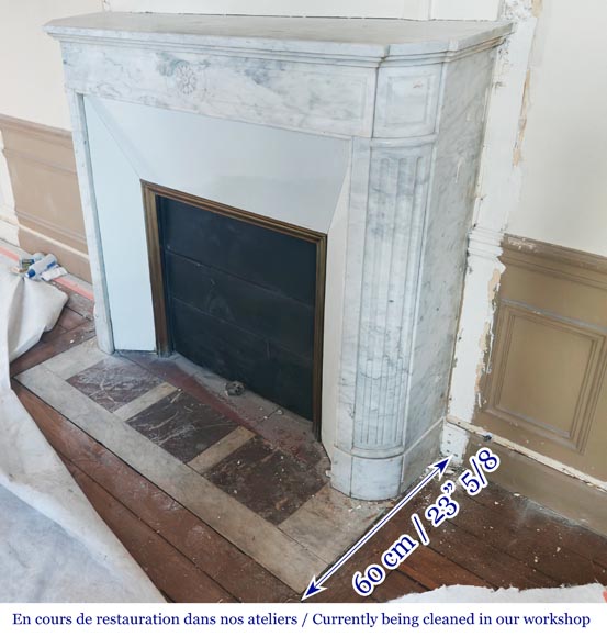 Louis XVI style fireplace in Carrara marble with rounded corners-5