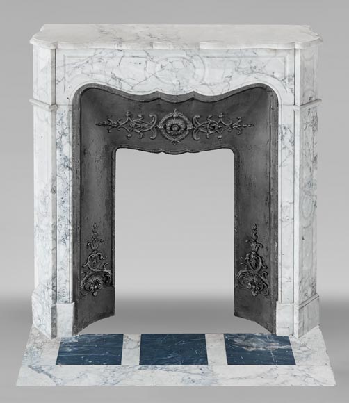Louis XV style Pompadour model fireplace, in veined Carrara marble-0