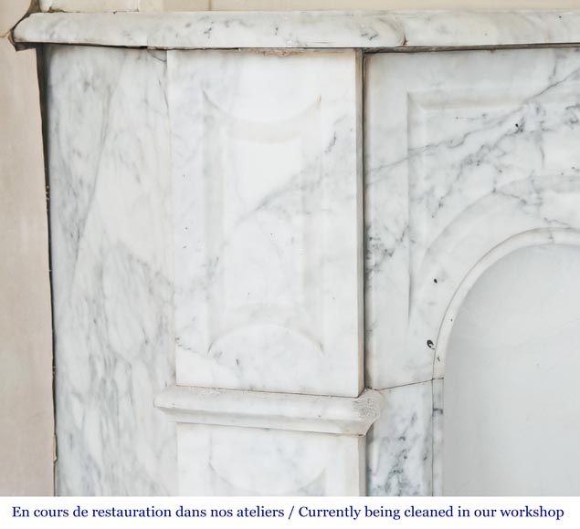 Louis XV style Pompadour model fireplace, in veined Carrara marble-3