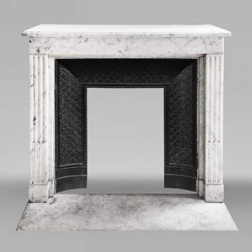 Louis XVI style fireplace with pilasters, in Carrara marble