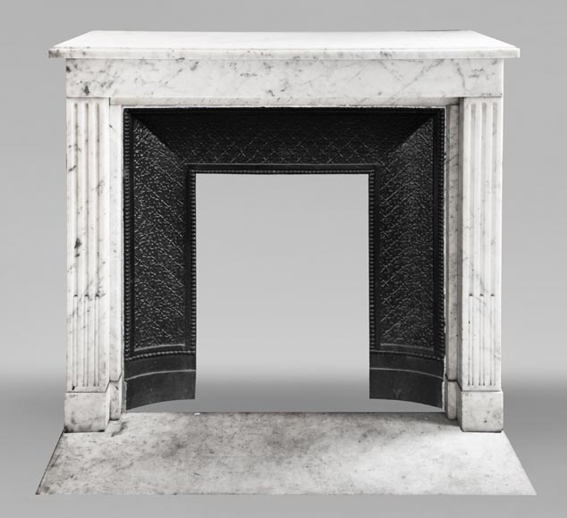 Louis XVI style fireplace with pilasters, in Carrara marble-0