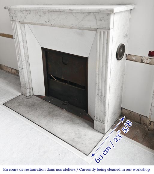 Louis XVI style fireplace with pilasters, in Carrara marble-5