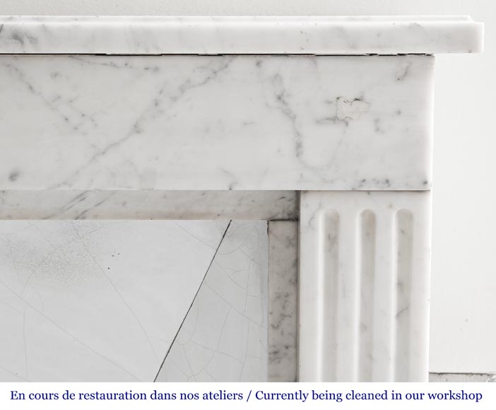 Louis XVI style fireplace with pilasters, in Carrara marble-6