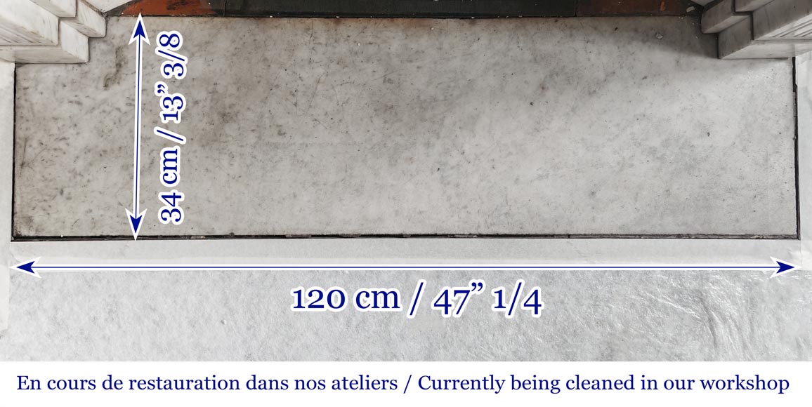 Louis XVI style fireplace with pilasters, in Carrara marble-8