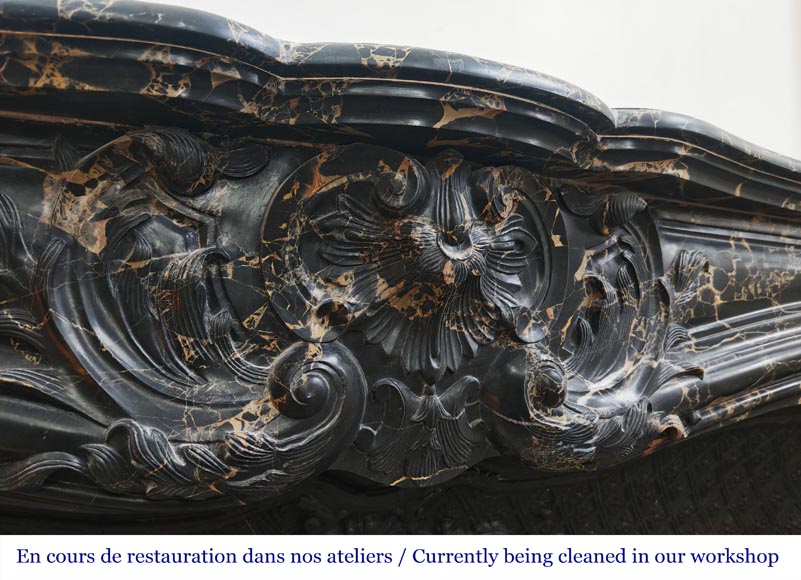 Louis XV style fireplace in richly sculpted Portoro marble-2