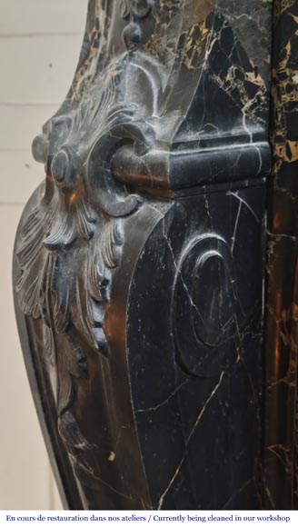 Louis XV style fireplace in richly sculpted Portoro marble-6