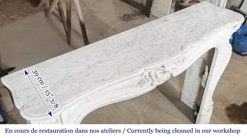 Louis XV style fireplace in Carrara marble with shell decoration Louis XV style fireplace in Carrara marble with shell decoration-9