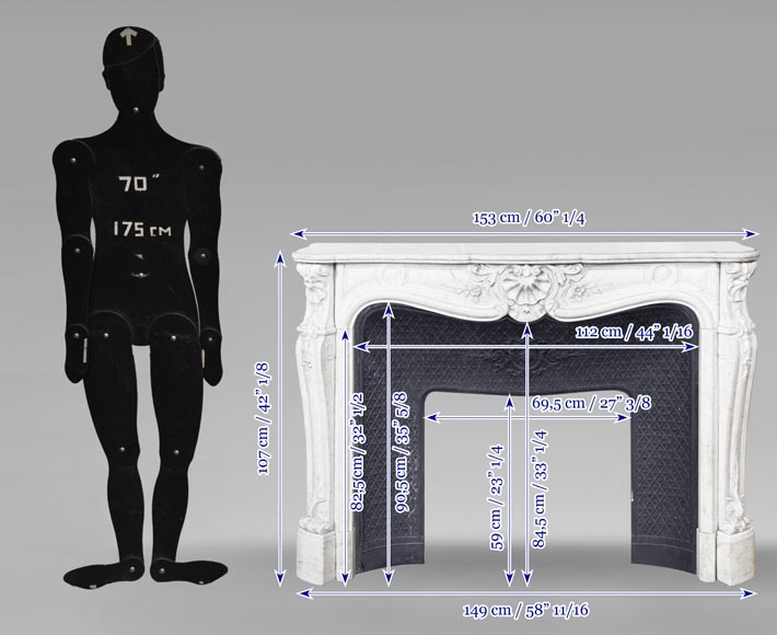 Louis XV style fireplace in Carrara marble with shell decoration Louis XV style fireplace in Carrara marble with shell decoration-10