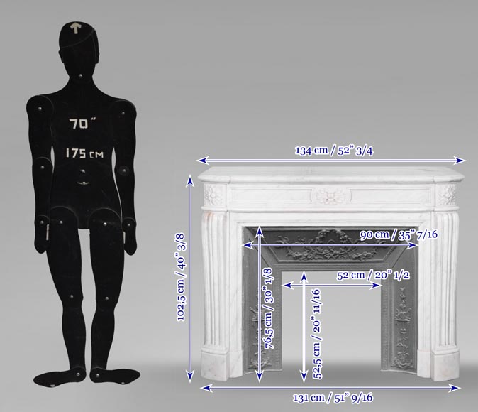  Louis XVI style fireplace in Carrara marble, slightly curved-11