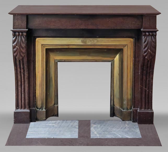 Napoleon III style fireplace in griotte marble with a brass interior Napoleon III style fireplace in griotte marble with a brass interior-0