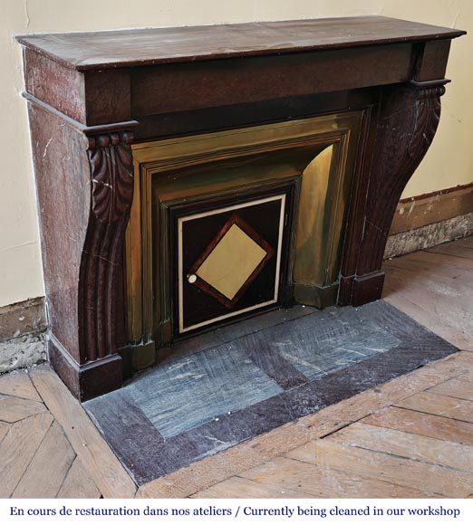 Napoleon III style fireplace in griotte marble with a brass interior Napoleon III style fireplace in griotte marble with a brass interior-2