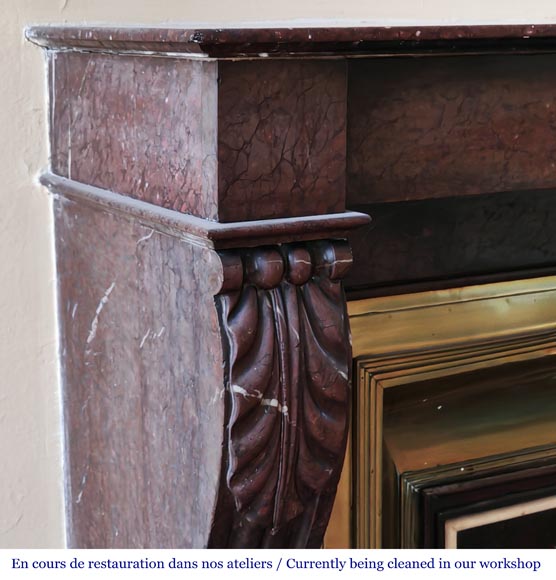 Napoleon III style fireplace in griotte marble with a brass interior Napoleon III style fireplace in griotte marble with a brass interior-3