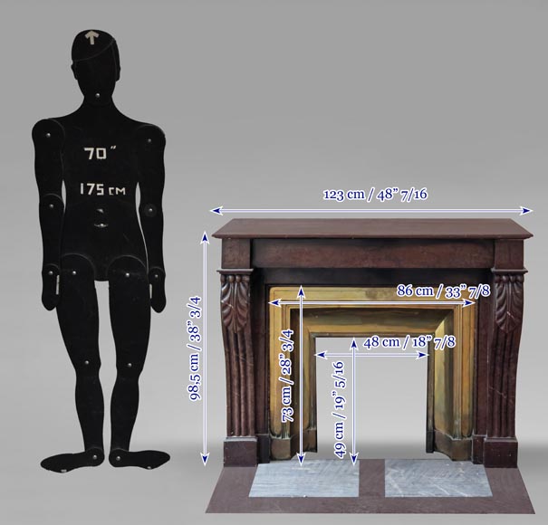 Napoleon III style fireplace in griotte marble with a brass interior Napoleon III style fireplace in griotte marble with a brass interior-10