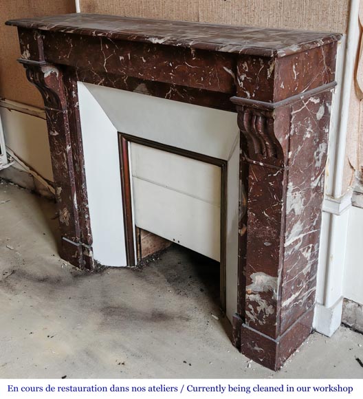 Napoleon III style fireplace, modillion type, in northern red marble Napoleon III style fireplace, modillion type, in northern red marble-5