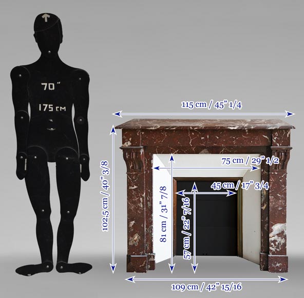 Napoleon III style fireplace, modillion type, in northern red marble Napoleon III style fireplace, modillion type, in northern red marble-9