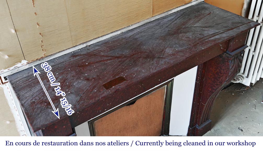 Napoleon III style fireplace in griotte red marble Napoleon III style fireplace in griotte red marble-8