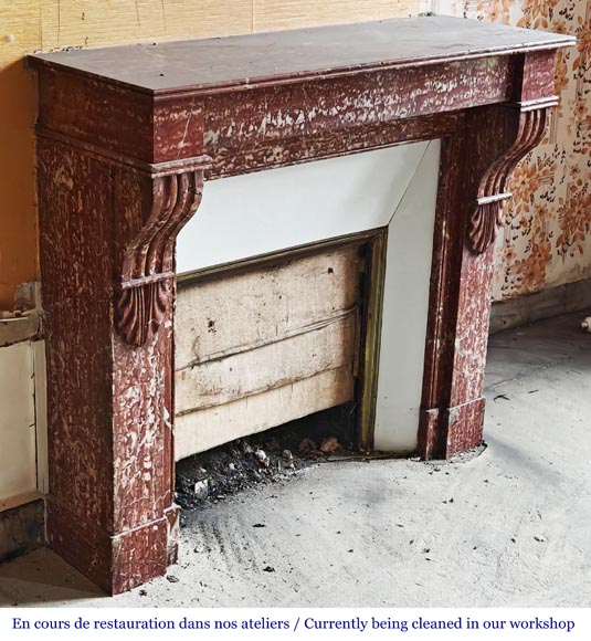Napoleon III style fireplace with modillion type in red Campan marble Napoleon III style fireplace with modillion type in red Campan marble-2