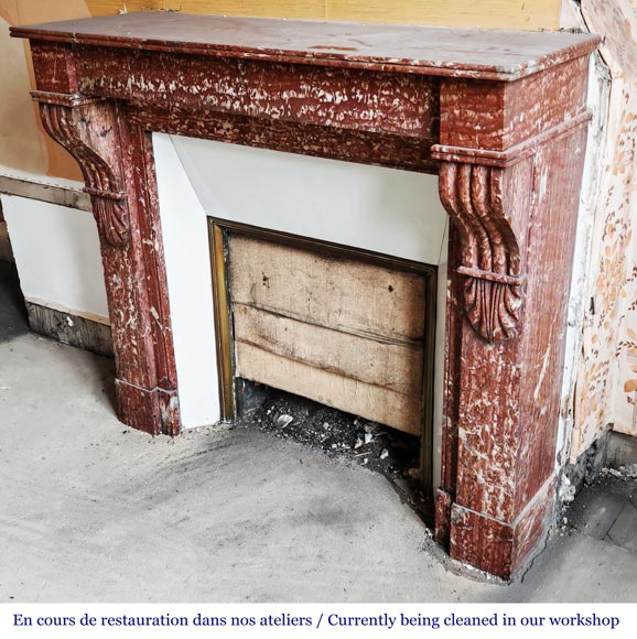 Napoleon III style fireplace with modillion type in red Campan marble Napoleon III style fireplace with modillion type in red Campan marble-5