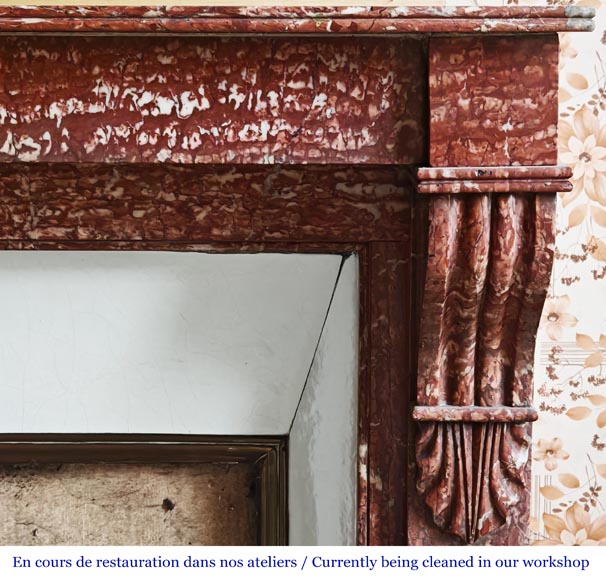 Napoleon III style fireplace with modillion type in red Campan marble Napoleon III style fireplace with modillion type in red Campan marble-6