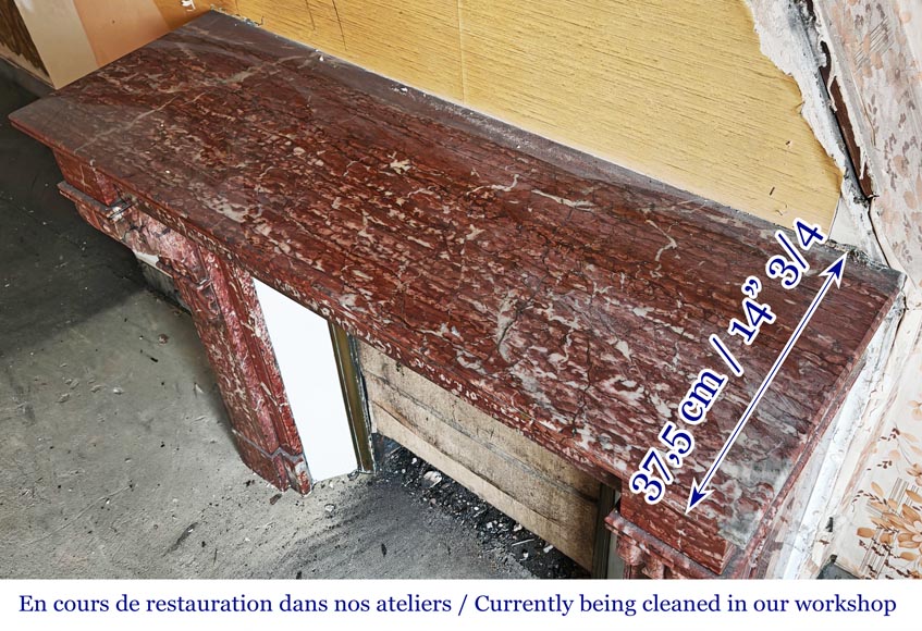 Napoleon III style fireplace with modillion type in red Campan marble Napoleon III style fireplace with modillion type in red Campan marble-8