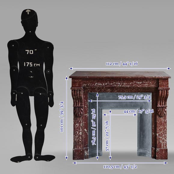 Napoleon III style fireplace with modillion type in red Campan marble Napoleon III style fireplace with modillion type in red Campan marble-9