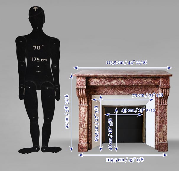 Napoleon III style fireplace, modillion model, in Brocatelle marble Napoleon III style fireplace, modillion model, in Brocatelle marble-9