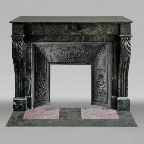 Napoleon III style fireplace with acanthus leaf in green marble
