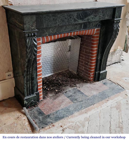 Napoleon III style fireplace with acanthus leaf in green marble Napoleon III style fireplace with acanthus leaf in green marble-2