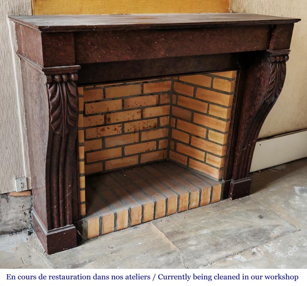 Napoleon III style fireplace decorated with acanthus leaves, in griotte red marble Napoleon III style fireplace decorated with acanthus leaves, in griotte red marble-2