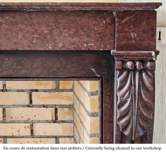 Napoleon III style fireplace decorated with acanthus leaves, in griotte red marble Napoleon III style fireplace decorated with acanthus leaves, in griotte red marble-6
