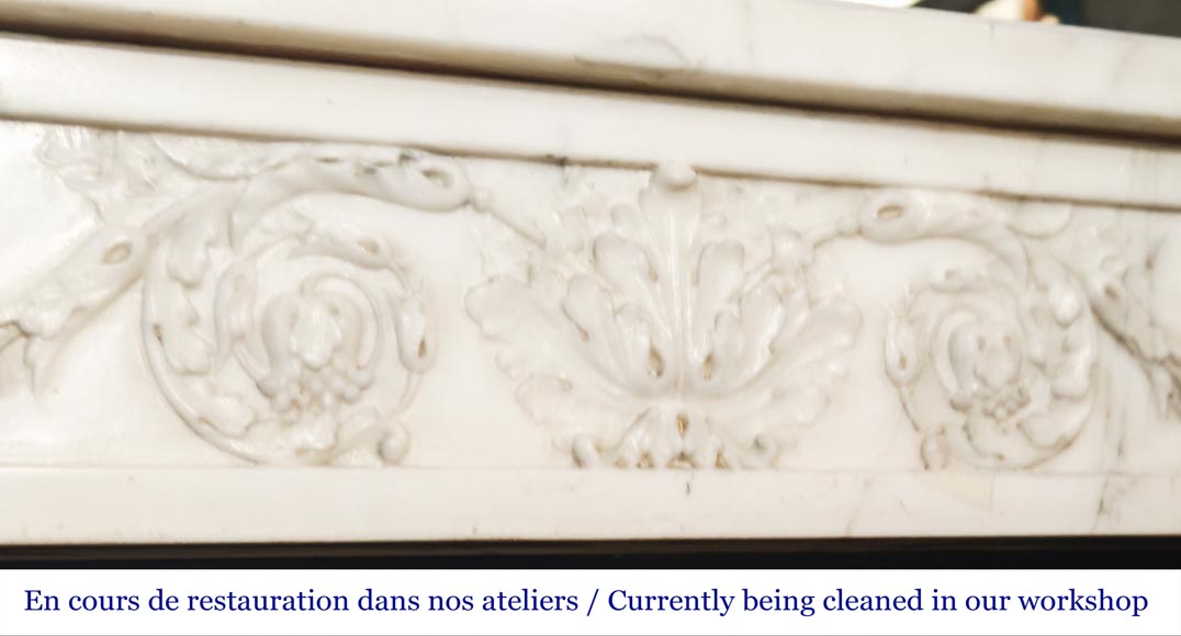 Louis XVI style fireplace in semi-statuary marble, featuring columns and Ionic capitals-2