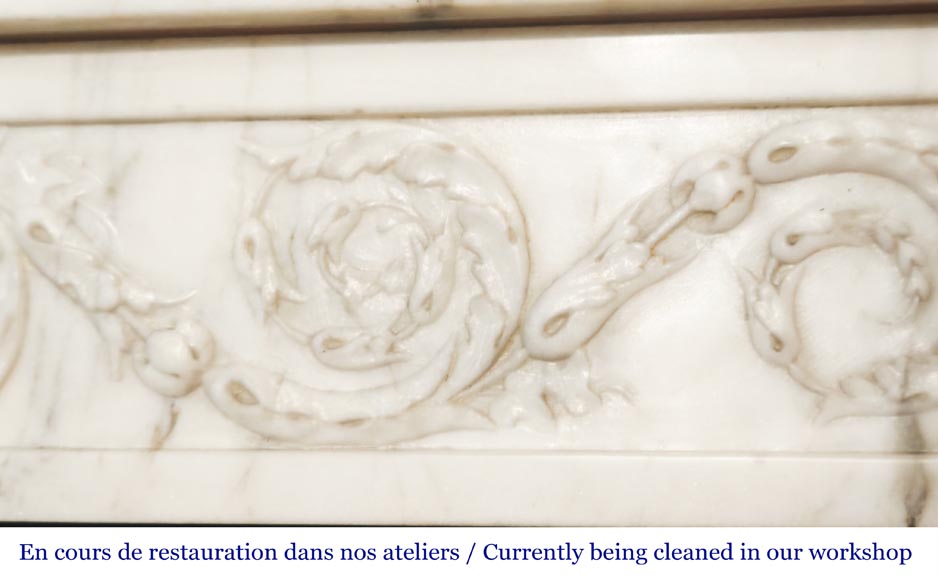 Louis XVI style fireplace in semi-statuary marble, featuring columns and Ionic capitals-3