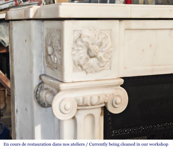 Louis XVI style fireplace in semi-statuary marble, featuring columns and Ionic capitals-5