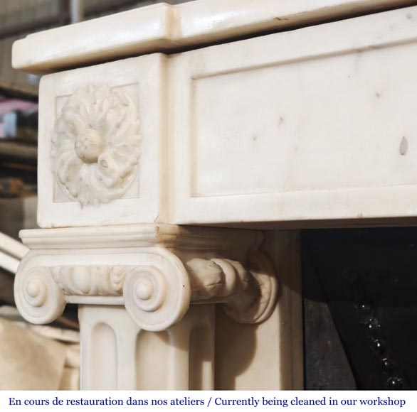 Louis XVI style fireplace in semi-statuary marble, featuring columns and Ionic capitals-6