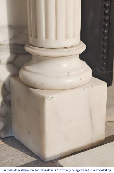 Louis XVI style fireplace in semi-statuary marble, featuring columns and Ionic capitals-8