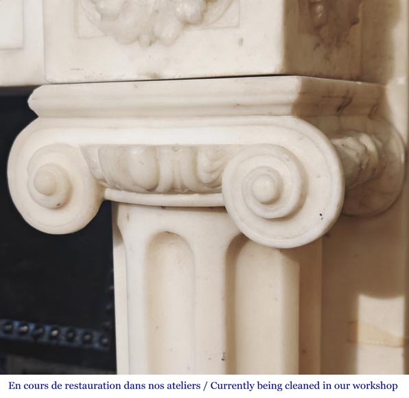 Louis XVI style fireplace in semi-statuary marble, featuring columns and Ionic capitals-11