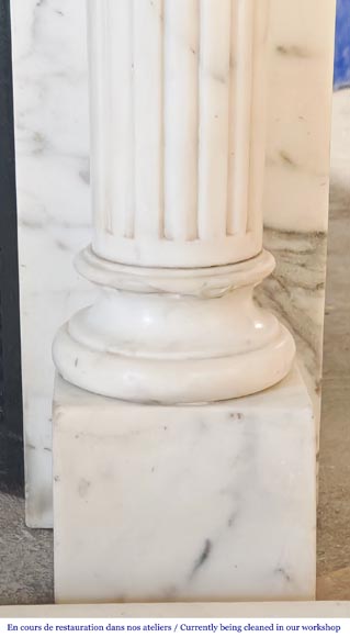 Louis XVI style fireplace in semi-statuary marble, featuring columns and Ionic capitals-12