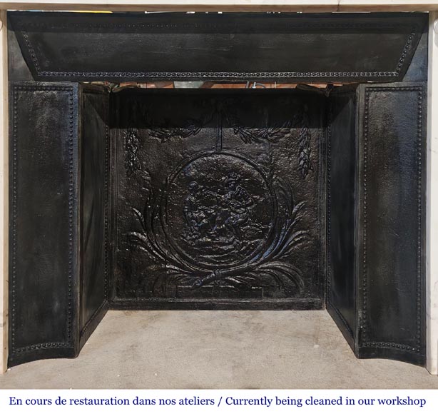 Louis XVI style fireplace in semi-statuary marble, featuring columns and Ionic capitals-14