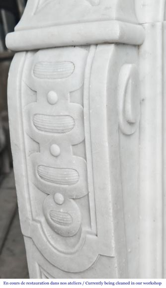 Louis XV style fireplace in Carrara marble, decorated with a vase of flowers Louis XV style fireplace in Carrara marble, decorated with a vase of flowers-7