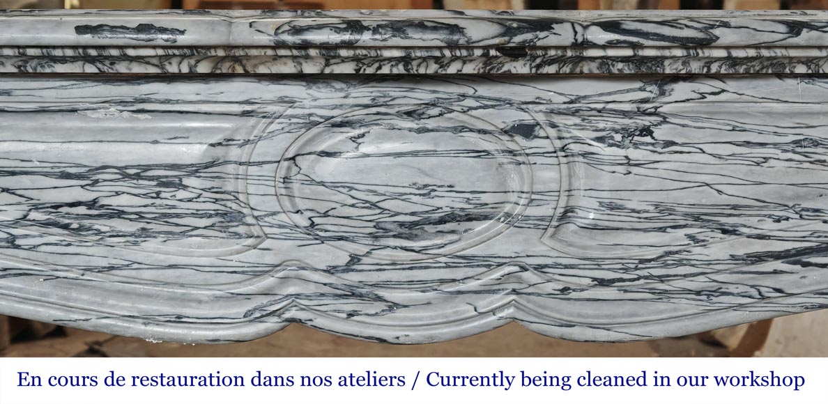 Louis XV style Pompadour model fireplace in blue floral marble Louis XV style Pompadour model fireplace in blue floral marble-1