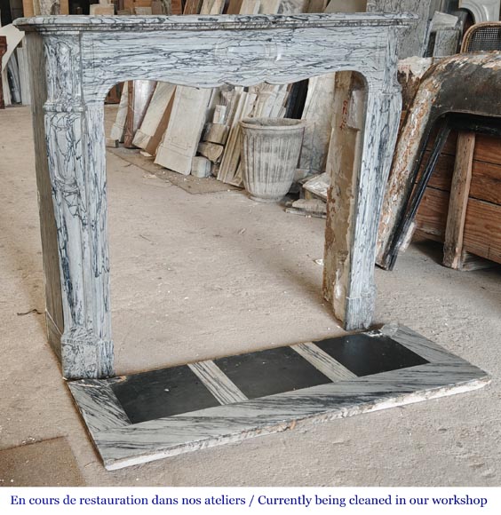 Louis XV style Pompadour model fireplace in blue floral marble Louis XV style Pompadour model fireplace in blue floral marble-2