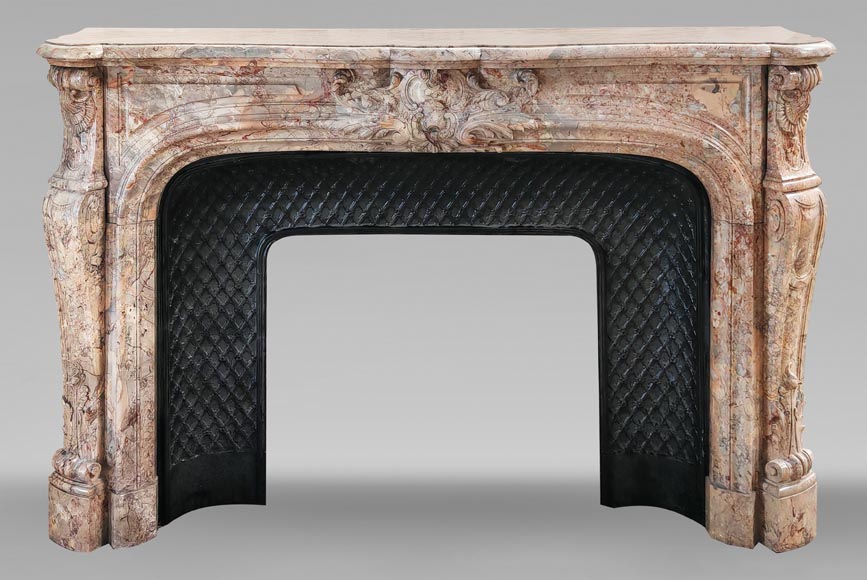Regency style fireplace, in richly sculpted Sarrancolin marble Regency style fireplace, in richly sculpted Sarrancolin marble-0