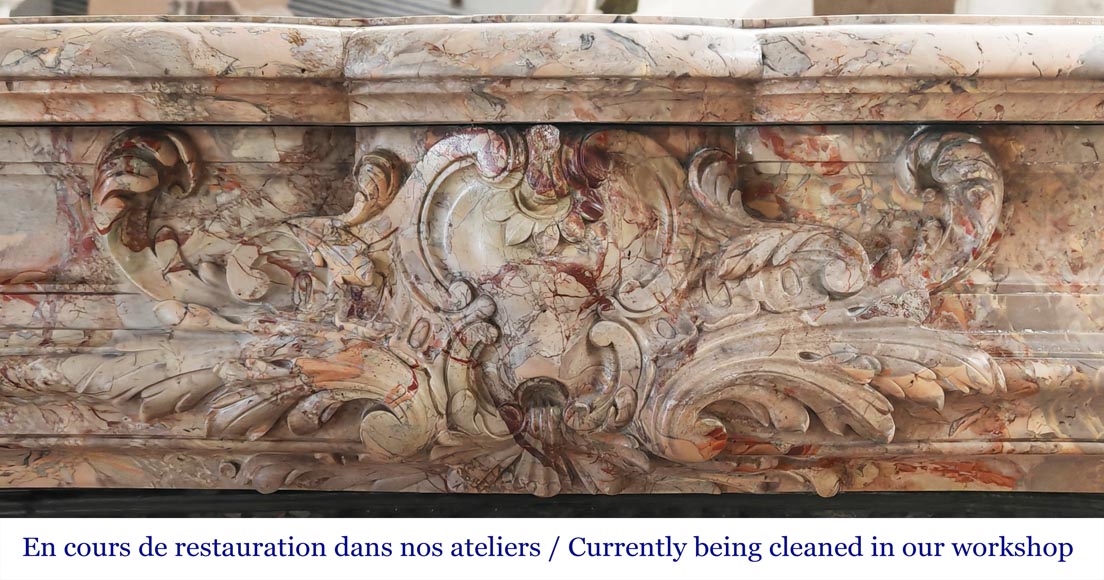 Regency style fireplace, in richly sculpted Sarrancolin marble Regency style fireplace, in richly sculpted Sarrancolin marble-1