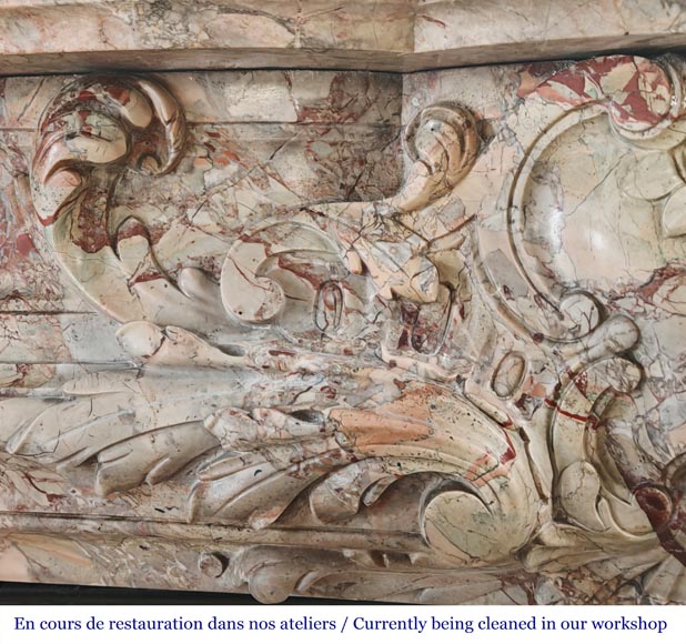 Regency style fireplace, in richly sculpted Sarrancolin marble Regency style fireplace, in richly sculpted Sarrancolin marble-3