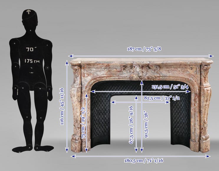 Regency style fireplace, in richly sculpted Sarrancolin marble Regency style fireplace, in richly sculpted Sarrancolin marble-13
