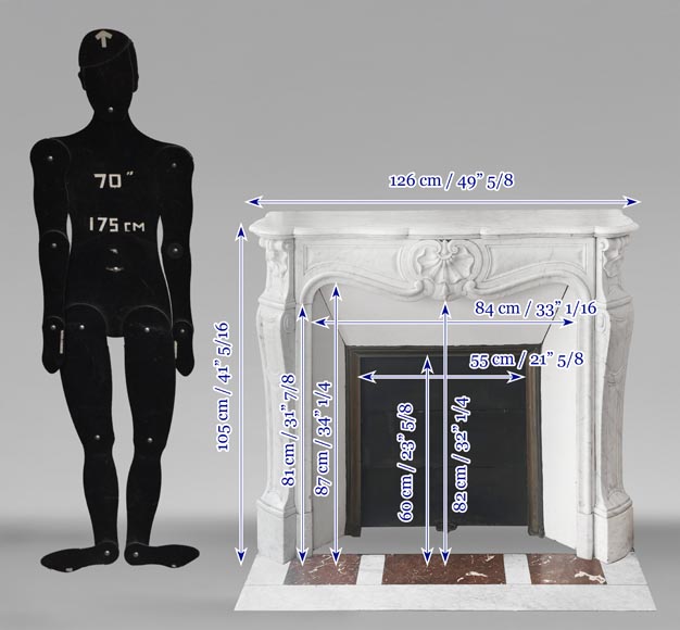 Louis XV style fireplace with shell decoration, in Carrara marble Louis XV style fireplace with shell decoration, in Carrara marble-11