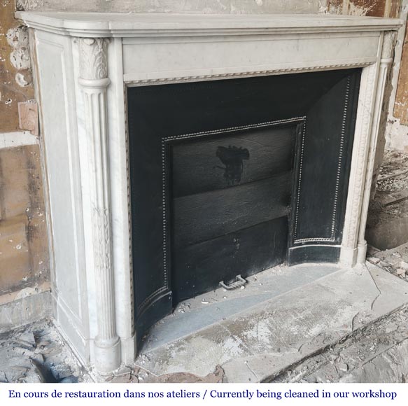 Louis XVI style fireplace in Conne marble, with slender fluted columns Louis XVI style fireplace in Conne marble, with slender fluted columns-2