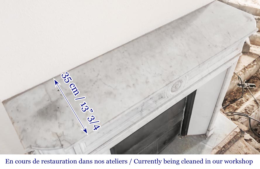 Louis XVI style fireplace with rounded corners and sunflower motif, in Carrara marble Louis XVI style fireplace with rounded corners and sunflower motif, in Carrara marble-8